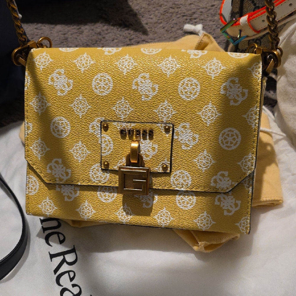 Guess Yellow Crossbody Bag with Gold Clasp